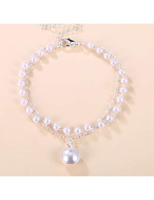 Fashion Silver Bracelet Geometric Pearl Chain Double Bracelet
