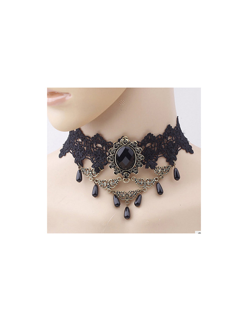 Fashion 4# Geometric Diamond Chain Fringe Lace Necklace