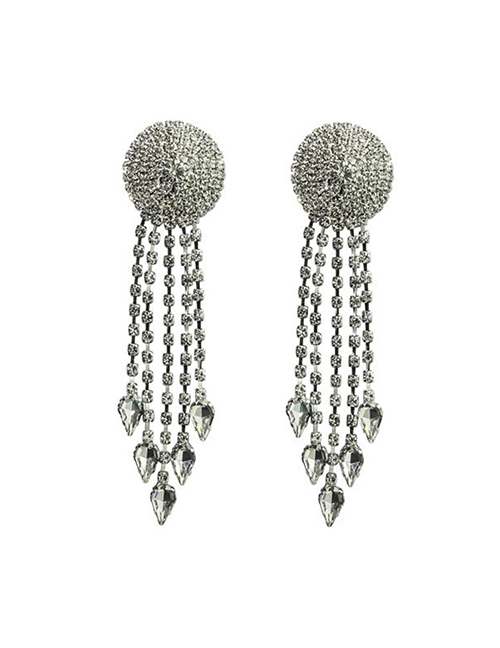 Fashion Silver Alloy Diamond Geometric Tassel Drop Earrings