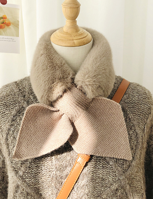 Fashion Brown Faux Rex Rabbit Fur Knitted Plush Jacket Scarf