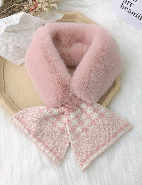 Fashion Pink Houndstooth Houndstooth Knit Streamer Plush Jacket Scarf