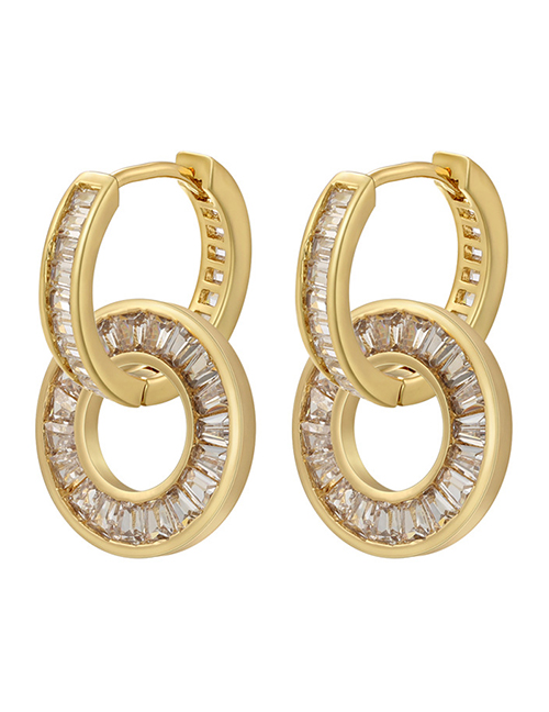 Fashion 1 Pair Of Golden White Diamonds Brass Zirconia Hoop Earrings