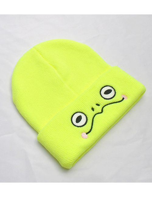 Fashion Fluorescent Yellow Sad Frog Embroidered Knitted Beanie