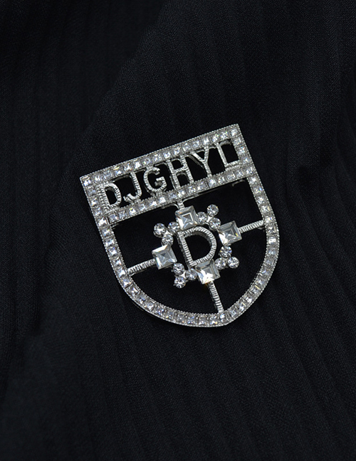 Fashion Silver Alloy Diamond Letter Shield Brooch