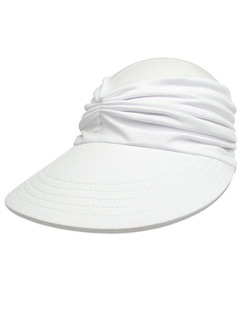 Fashion #1 White Cotton Polyester Pleated Wide Brim Sun Hat