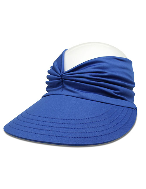 Fashion #5 Royal Blue Cotton Polyester Pleated Wide Brim Sun Hat