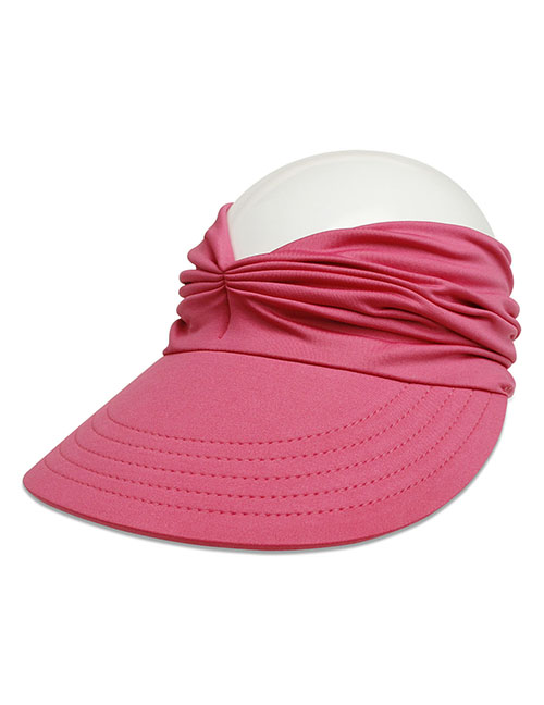Fashion #6 Rose Red Cotton Polyester Pleated Wide Brim Sun Hat