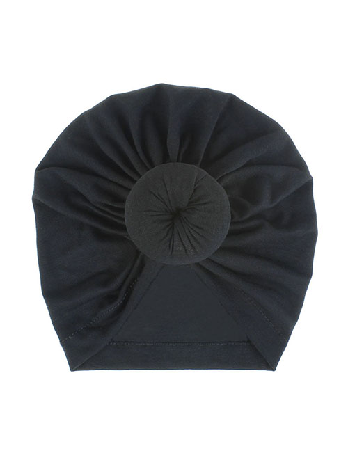 Fashion #1 Black Cotton Polyester Knotted Pleated Beanie Hat