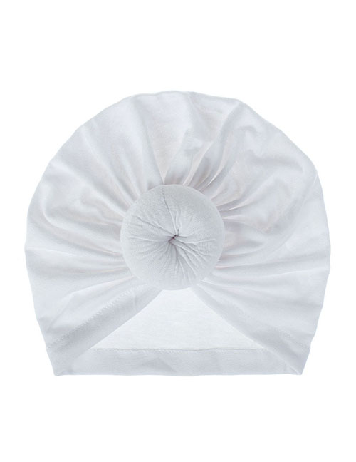 Fashion #2 White Cotton Polyester Knotted Pleated Beanie Hat