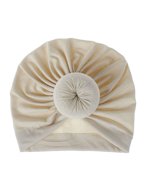 Fashion #3 Beige Cotton Polyester Knotted Pleated Beanie Hat