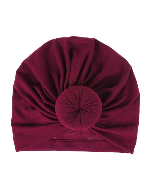 Fashion #6 Burgundy Cotton Polyester Knotted Pleated Beanie Hat