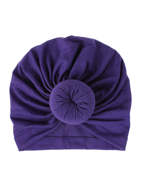 Fashion #10 Deep Purple Cotton Polyester Knotted Pleated Beanie Hat