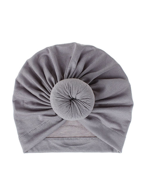 Fashion #11 Light Gray Cotton Polyester Knotted Pleated Beanie Hat