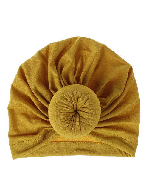 Fashion #12 Turmeric Cotton Polyester Knotted Pleated Beanie Hat