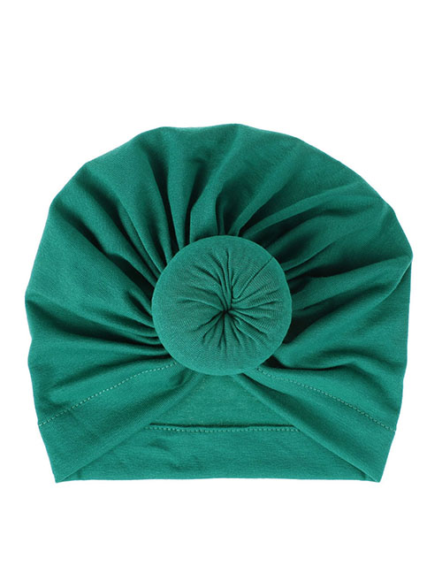 Fashion #15 Dark Green Cotton Polyester Knotted Pleated Beanie Hat