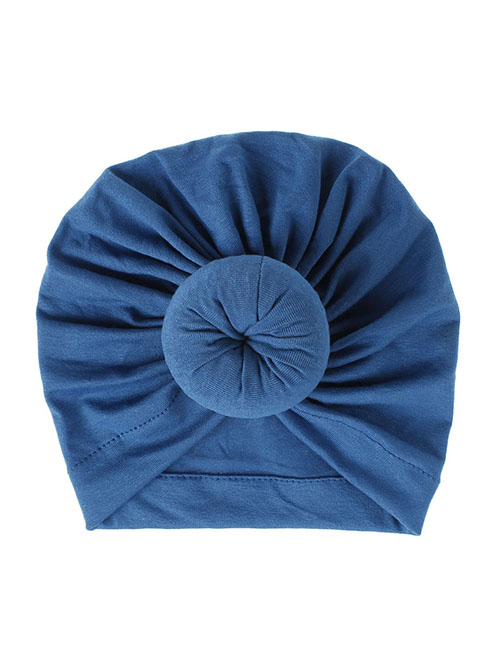 Fashion #16 Denim Blue Cotton Polyester Knotted Pleated Beanie Hat