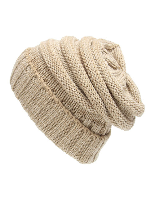 Fashion Camel Rice Solid Color Knitted Beanie