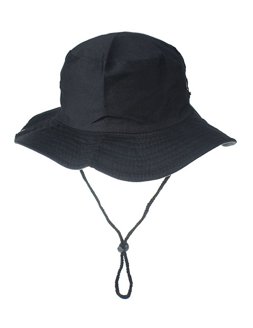 Fashion Black Solid Color Foldable Drawstring Bucket Hat