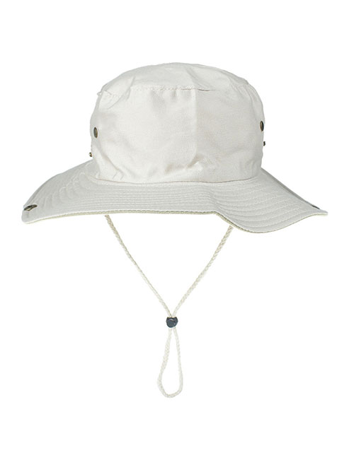 Fashion Beige Solid Color Foldable Drawstring Bucket Hat