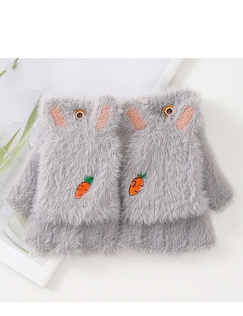 Fashion Light Gray (rabbit Ears) Cartoon Carrot Flip Gloves