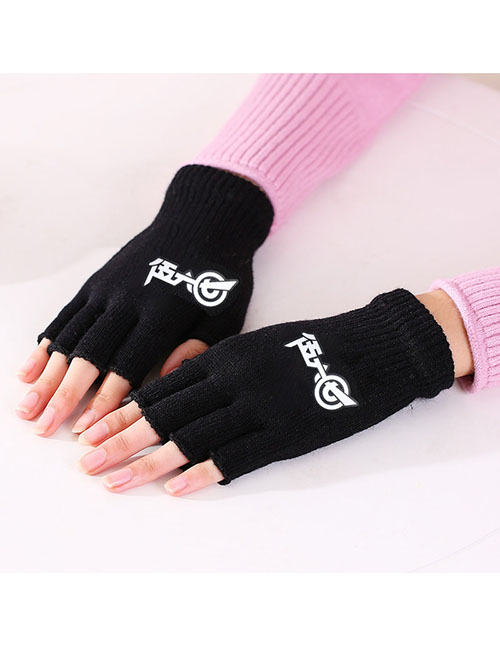 Fashion Five Six Seven Wool-knit Printed Half-finger Gloves