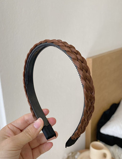 Fashion Double Braid Brown Geometric Artificial Wig Braided Herringbone Headband