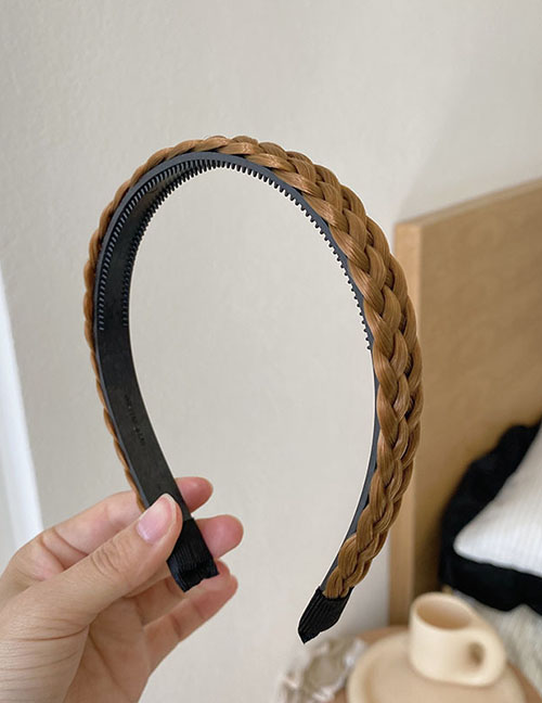 Fashion Double Braid Khaki Geometric Artificial Wig Braided Herringbone Headband