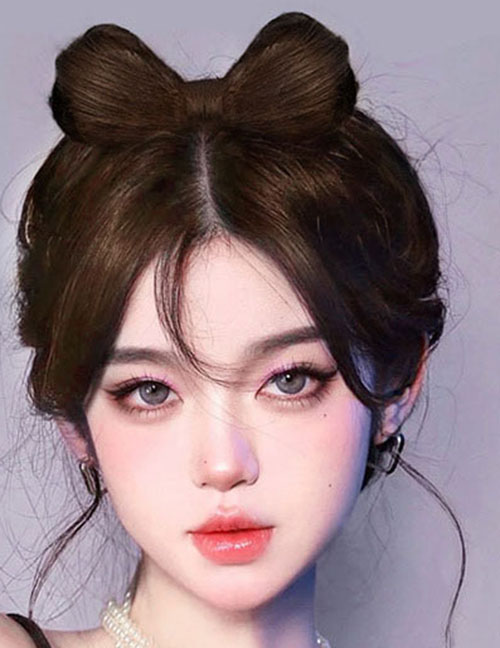 Fashion Light Brown Simulation Wig Bow Hair Clip