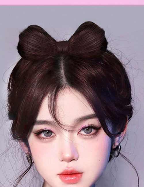 Fashion Ribbon) Dark Brown Artificial Wig Cat Ears