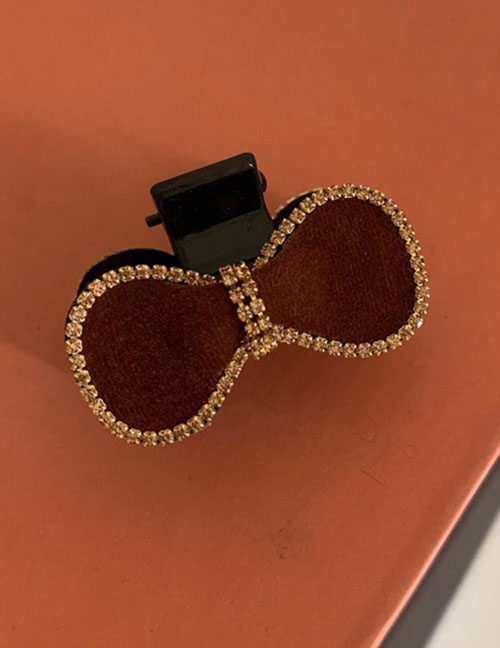 Fashion Brown Single Geometric Diamond-encrusted Velvet Bow Clip