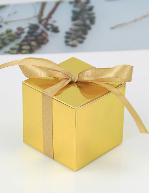 Fashion Reflective Gold 5.5cm+ Golden Ribbon (50 Pcs) Solid Color Square Candy Box