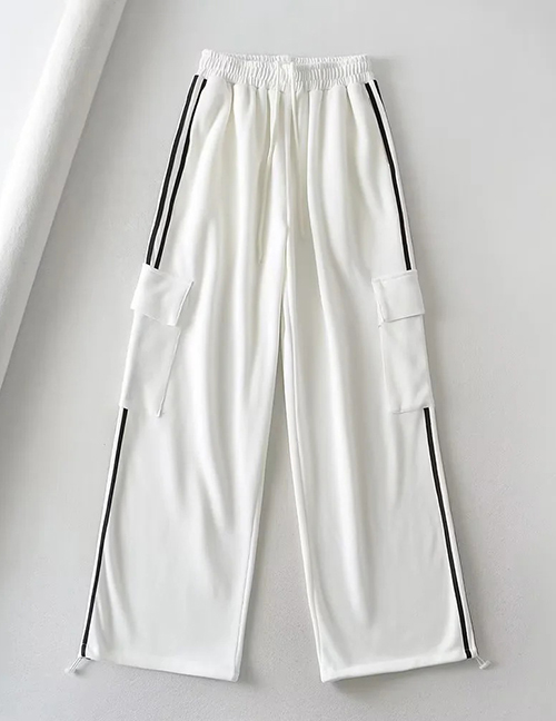 Fashion White High-waisted Three-dimensional Straight-leg Cargo Trousers
