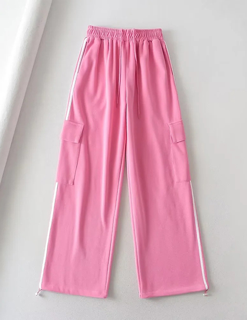 Fashion Pink High-waisted Three-dimensional Straight-leg Cargo Trousers