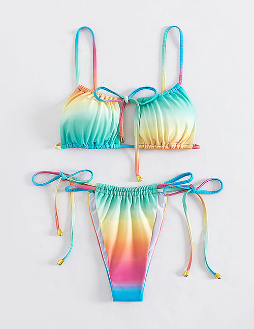 Fashion Color Gradient Lace Up One-piece Swimsuit