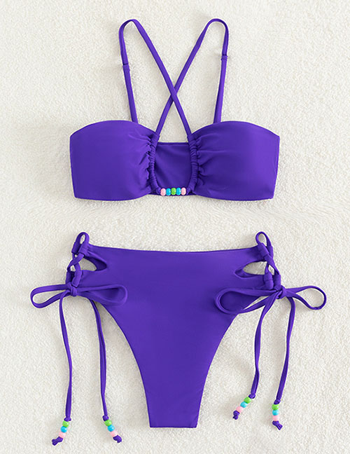 Fashion Purple Nylon Solid Color Tie Swimsuit