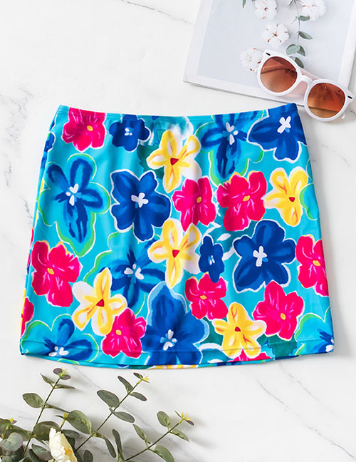 Fashion Lake Blue Polyester Printed Skirt