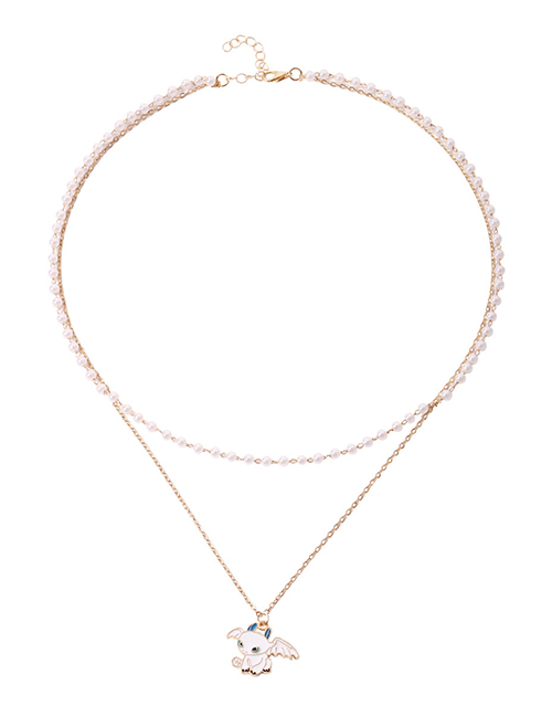 Fashion White Double -layer Cartoon Oil Drops Small Pipe Pearl Pendant Necklace