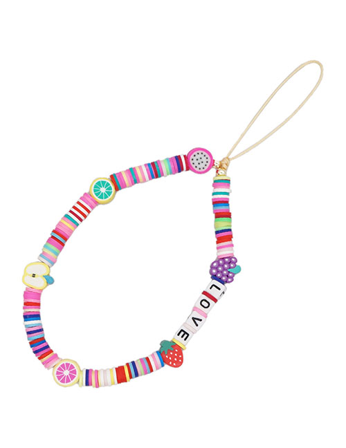 Fashion Color 2# Soft Pottery Rainbow Fruit Letters Mobile Phone Chain Lanyard