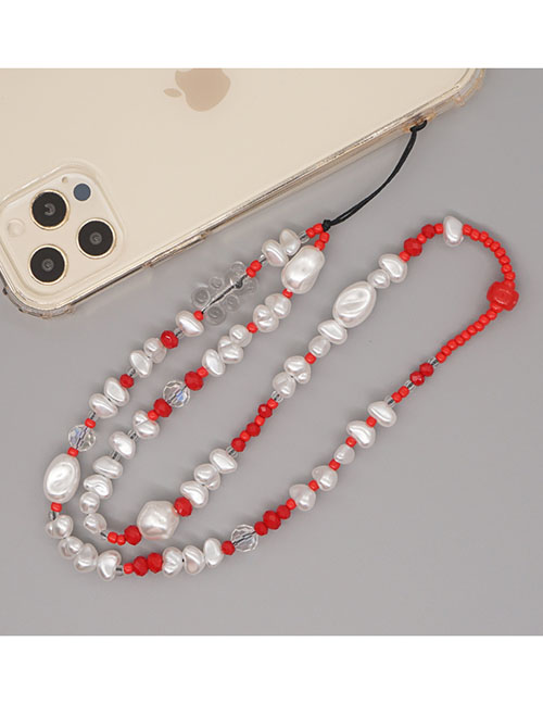 Fashion Red Irregular Pearl Bead Crystal Mobile Phone Chain