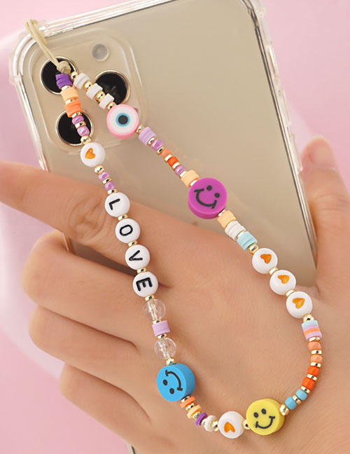 Fashion Color 4# Mijizhu Letters Smiley Beaded Mobile Phone Rope