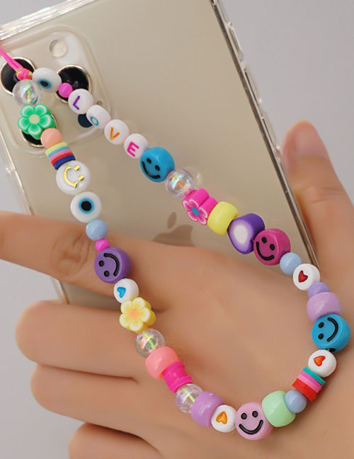 Fashion Color 4# Soft Pottery Rice Bead Resin Loves Beading Mobile Phone Rope
