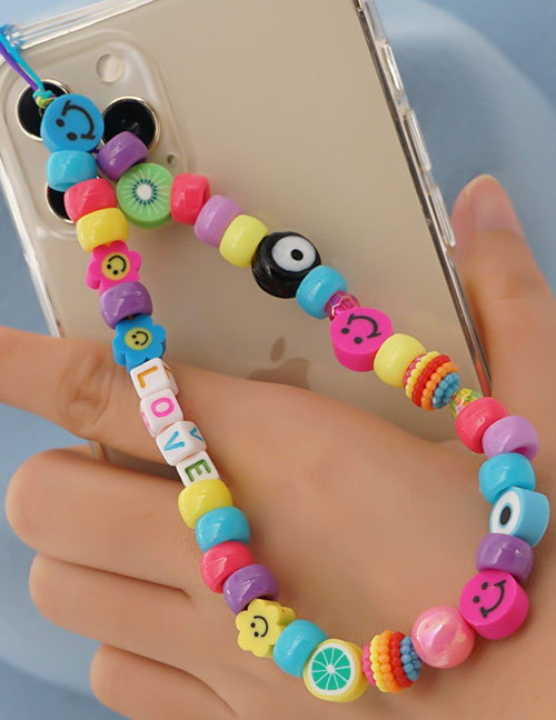 Fashion Color 4# Soft Pottery Rice Bead Resin Loves Beading Mobile Phone Rope