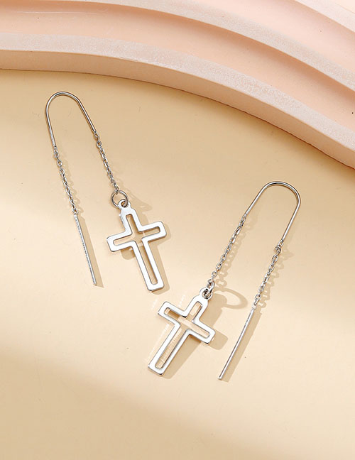 Fashion Silver Alloy Cross Chain Earrings