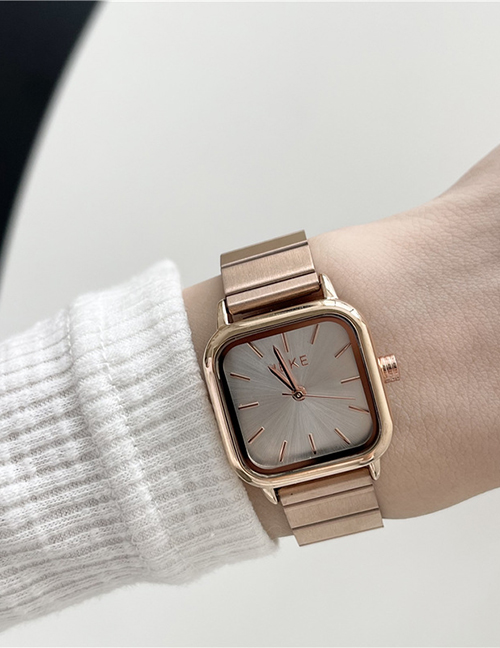 Fashion Rose Gold Square Dial Bamboo Steel Tape Watch (charged)