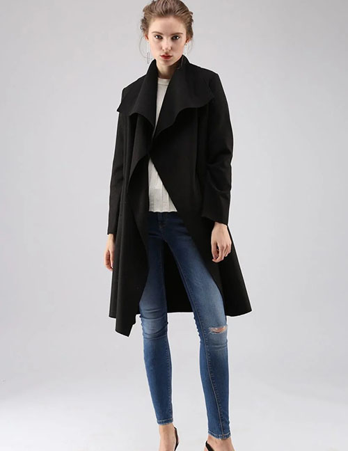 Fashion Black Solid Color Lapel Cardigan Jacket