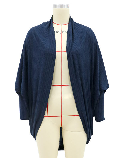 Fashion Navy Blue Thin V-neck Cardigan Base Coat