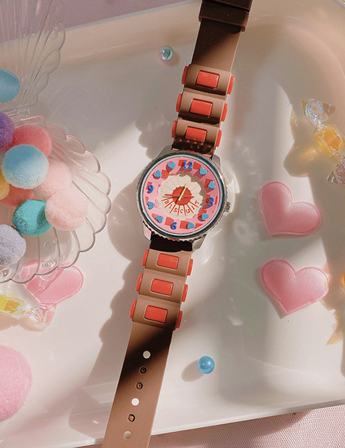 Fashion Coffee Color Silicone Cartoon Round Dial Watch (with Electronics)