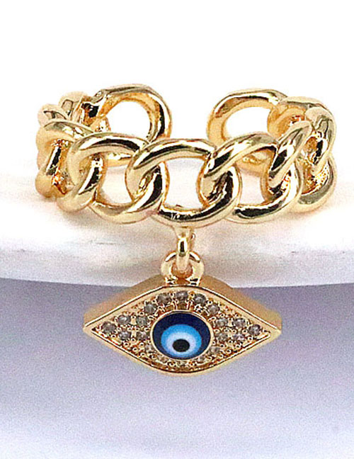 Fashion 2# Brass Diamond Eye Chain Ring