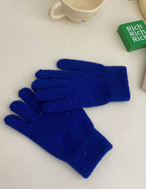 Fashion Blue Acrylic Knit Five Finger Gloves