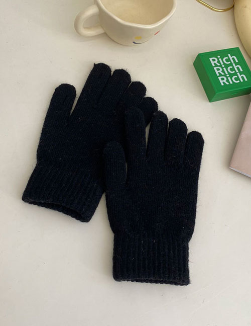 Fashion Black Acrylic Knit Five Finger Gloves
